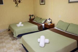 埃尔巴列德安通Hotel Valle Verde的酒店客房,配有两张带白色毛巾的床