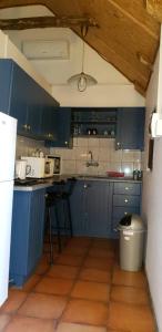 奥卡汉贾Nooitgedacht Self Catering CC的蓝色的厨房,配有蓝色的橱柜和水槽