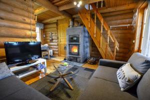SuonenjokiVacation Home Tulikallio的小木屋内带壁炉的客厅