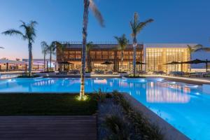 马尔马里D' Andrea Lagoon All Suites - Adults Only的一座大型游泳池,在一座建筑前种有棕榈树