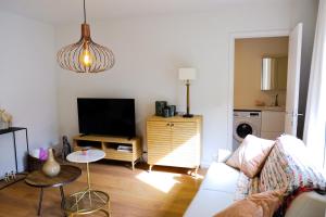根特Modern Appartment in the Heart of Ghent的带沙发和电视的客厅