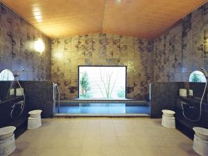 名取市名取罗特茵酒店的一间带游泳池和窗户的浴室