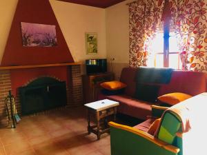 里奥帕尔Casa Rural Los Acebos的带沙发和壁炉的客厅