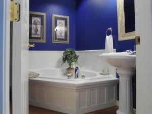 悉尼悉尼灯塔酒店的蓝色的浴室设有浴缸和水槽