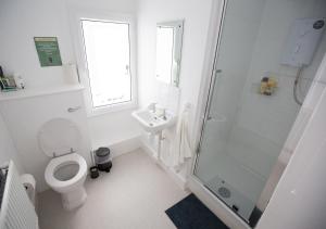 米尔顿凯恩斯Old School Wolverton的白色的浴室设有卫生间和淋浴。