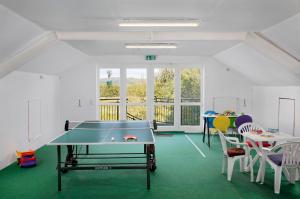 欣费尔德KNAUS Campingpark Hünfeld的配有乒乓球桌和椅子的房间