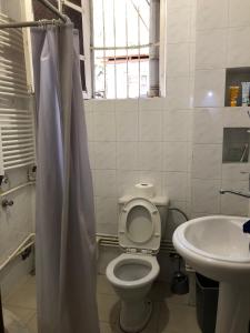 第比利斯Vac Hostel的一间带卫生间和水槽的浴室