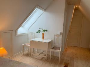 TranekærLohalshygge的一间设有白色桌子和窗户的客房