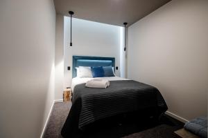 朗塞斯顿Central city apartment的一间卧室配有一张带大镜子的床