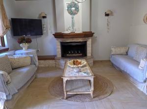 卡尔派尼西翁Petrameli的客厅设有壁炉和茶几