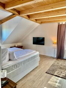 耶斯特滕Stadtvilla mit Pool的一间卧室配有一张床和一台平面电视