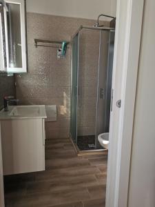 圣埃拉莫因科莱B&B Le Torri的带淋浴、盥洗盆和卫生间的浴室