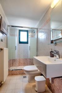 穆兹罗斯PanDora Apartments的一间带水槽、卫生间和淋浴的浴室