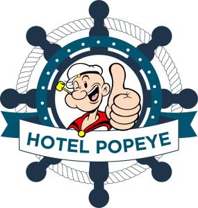 巴耶斯城Hotel Popeye的一张带有 ⁇ 指的旅馆员工的漫画