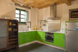 卡瓦尼亚斯Villa Valedoso的厨房配有绿色橱柜和冰箱。