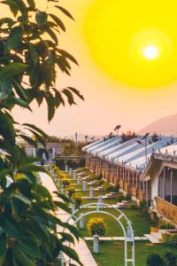 布什格尔Rawai Luxury Tents Pushkar的享有带花园的建筑景致