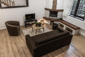 锡纳亚Elatos Luxury Villas Erato的带沙发和壁炉的客厅