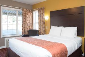 波特兰Capitol Hill Motel的一间设有大床和窗户的酒店客房