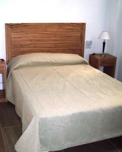 马德普拉塔艾尔斯苏尔酒店的一间卧室配有一张大床和木制床头板