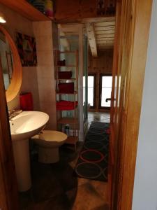 尚波尔谢Mansarda的一间带水槽、卫生间和架子的浴室