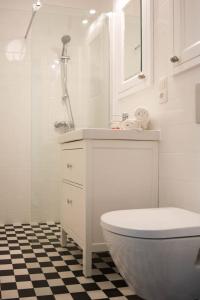华沙NEAR TO THE CASTLE的浴室配有卫生间、盥洗盆和淋浴。
