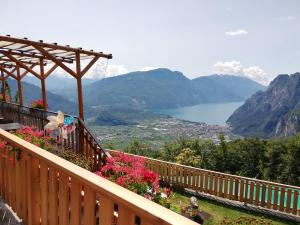 加尔达湖滨Garda Blu Apartment的阳台种有鲜花,享有湖景
