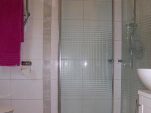 ApelgårdenOne-Bedroom Holiday home in Kållekärr的浴室里设有玻璃门淋浴