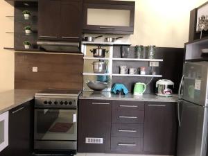 巴图苏迪的度假屋的厨房配有炉灶和冰箱。