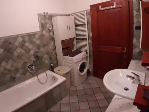 蒙克拉西科Appartamento a Dimaro in Val di Sole的一间带水槽和洗衣机的浴室