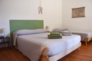罗韦雷托B&B DEL VIAGGIATORE的一间卧室配有两张带毛巾的床