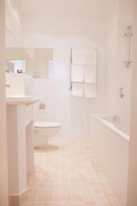 利沃夫Rudolfo Hotel的白色的浴室设有浴缸、卫生间和水槽。