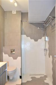 马马亚Mamaia Beach LuxyMar 1 Apartment的带淋浴和卫生间的浴室