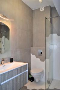 马马亚Mamaia Beach LuxyMar 1 Apartment的浴室配有卫生间、盥洗盆和淋浴。