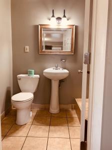 诺里斯敦Red Carpet Inn - Norristown的一间带卫生间、水槽和镜子的浴室