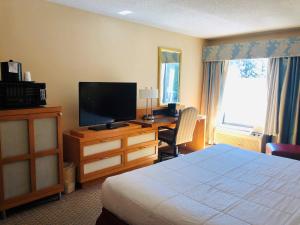 波科诺山波科诺M蒙特酒店的酒店客房配有一张床和一张书桌及一台电视