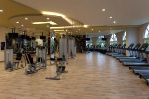 欧库卡拉Botanik Platinum Hotel的健身房,配有一排跑步机和机器