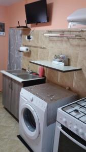 南埃福列garsoniera Ștefi的厨房配有洗衣机和水槽
