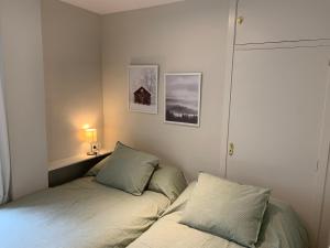 科尔多瓦Center Flat Tejares的一间卧室配有一张床,墙上配有一盏灯