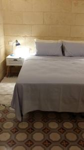 维多利亚Magic in the Heart of Old Gozo (Penthouse)的一间卧室配有一张床和一个带灯的床头柜