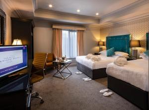 香侬Treacys Oakwood Hotel, Shannon的酒店客房设有两张床和一台平面电视。