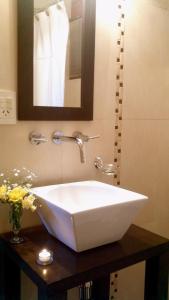 圣卡洛斯-德巴里洛切玛丽亚博斯克山林小屋的浴室设有白色水槽和镜子