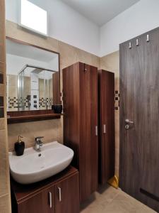 布达佩斯Luna apartment的一间带水槽和镜子的浴室