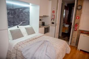 波尔图Oporto Ana's Studio的一间卧室配有一张床,享有桥梁的景色