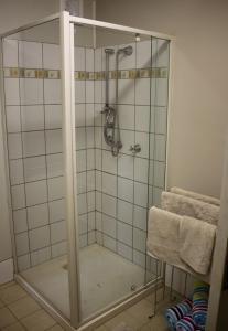 Howard SpringsSpring Homestead的浴室里设有玻璃门淋浴