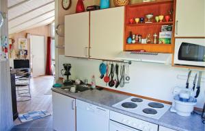 斯泰厄Nice Home In Stege With 3 Bedrooms, Sauna And Wifi的厨房配有水槽和炉灶 顶部烤箱