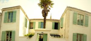 拉罗谢尔拉梅森杜帕尔米尔酒店的棕榈树在棕榈树的建筑前
