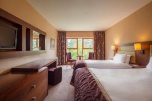 韦斯特波特韦斯特波特伍兹温泉酒店的酒店客房设有两张床和电视。