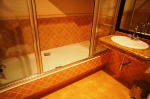 Viana do Bolo米拉多达利贝拉酒店的带淋浴和盥洗盆的浴室