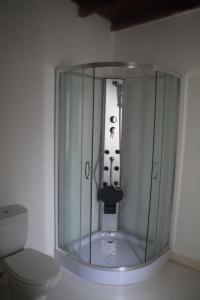 科维良卡萨杜瑞弗希奥公寓的一间带卫生间的浴室内的玻璃淋浴间
