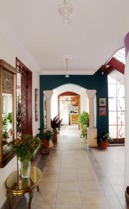 波哥大Casa Morisca/Moorish House的楼内带有盆栽的走廊